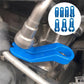 Blue fuel line quick disconnect tool holding a metal hose connector in place