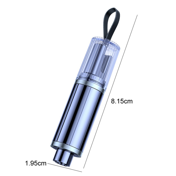 Mini car safety hammer dimensions, clear head and lanyard, silver body with steel tip