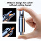 Mini car safety hammer in hand, stainless steel cutter tool with clear head and lanyard