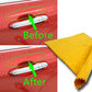 Yellow cleaning cloth for car scratch repair, shown beside a car headlight area