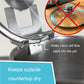 Stainless steel pot lid holder with angled clip and cutouts plus silicone feet