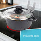 Stainless steel pot lid holder with two clips and black silicone gasket on a lid