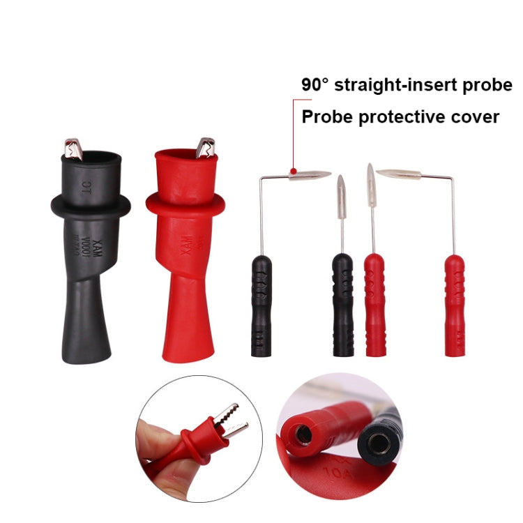 Replacement probe kit with 90° straight-insert metal tips and protective covers in black and red