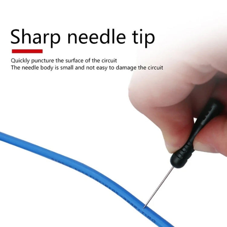 Sharp needle-tip multimeter probes with thin metal point for precise circuit access