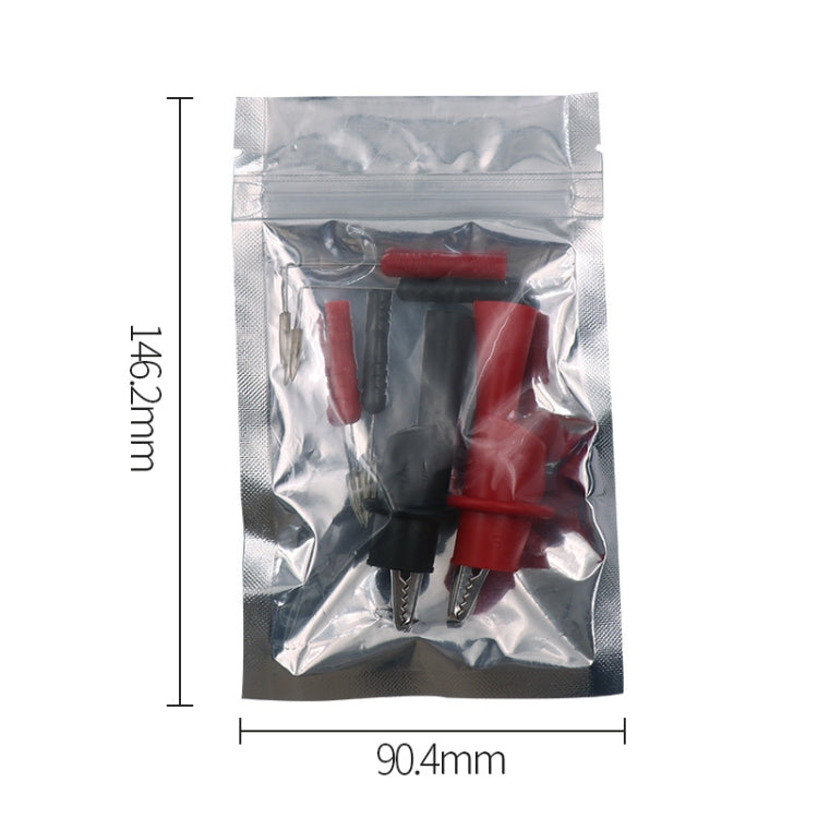 Packaged multimeter replacement probe kit in a silver pouch with red and black probes