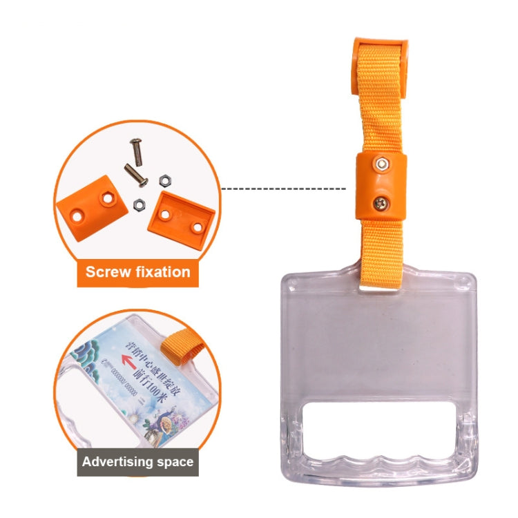 Bus pull ring handle with orange strap, clear plate, and mounting screws