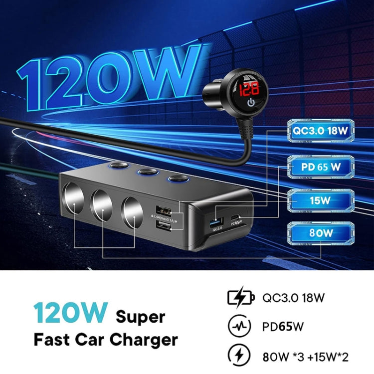Car fast charging hub with cable and LED numeric voltage display