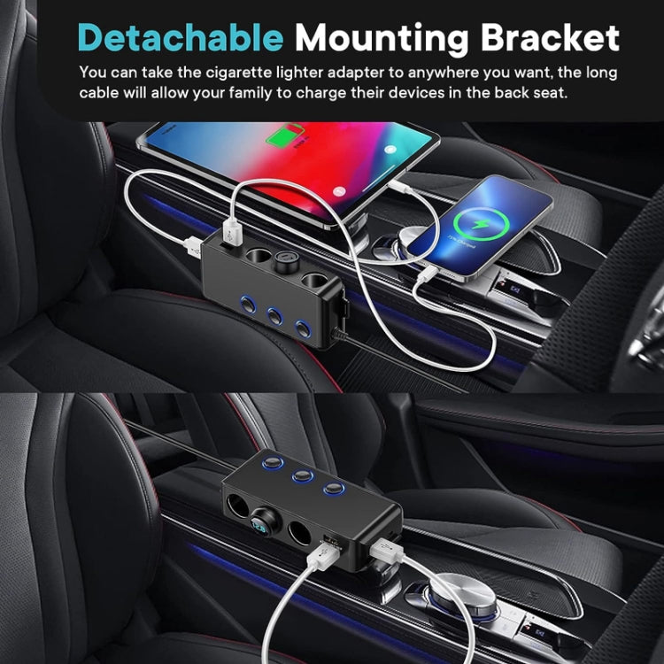 Car back-seat charging station with detachable mounting and multi-port power hub