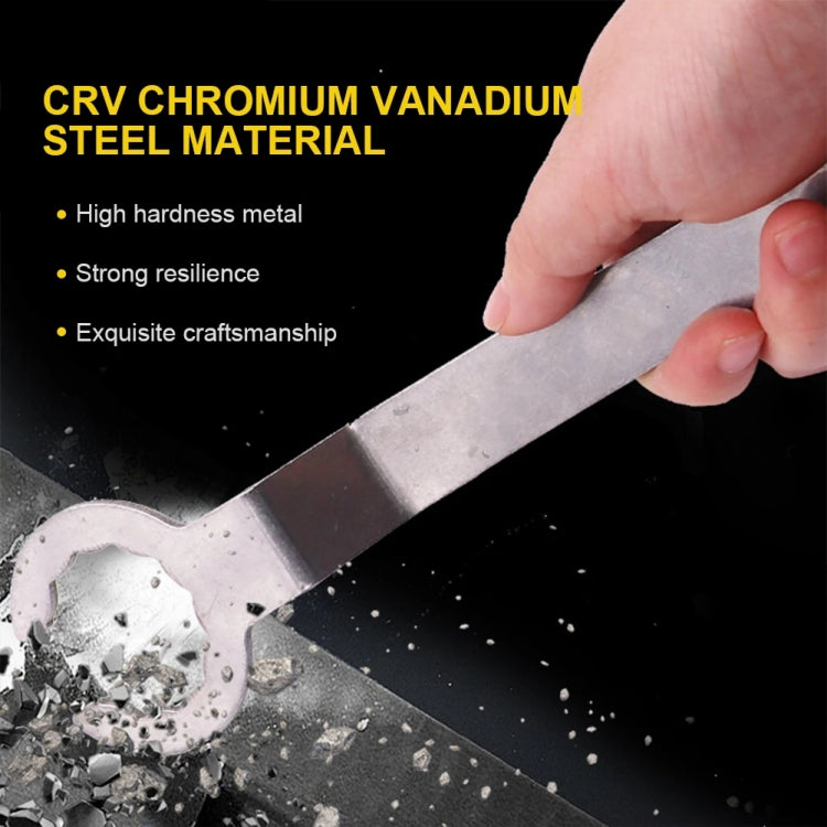 Silver CRV engine tensioner adjustment wrench with forked end and long bar