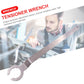 Silver engine tensioner adjustment wrench with double fork opening on long shaft