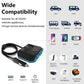 Car charger splitter with voltage display, three blue sockets, and attached power cable