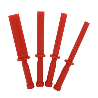Red plastic tire scraper set, 4 pieces with slim handles and flat tips