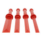 Red scraper set with flared flat blade ends on short plastic stems, 4 pieces
