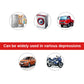 Car dent repair tool promotional graphic with use-case icons