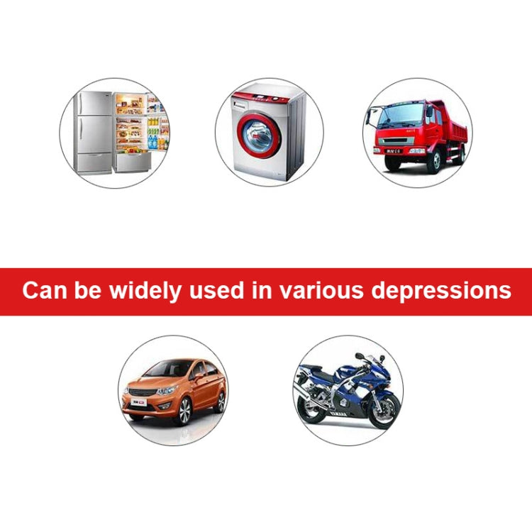 Car dent repair tool promotional graphic with use-case icons