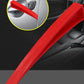 Red plastic dent repair support clip on car door panel, long wedge tool
