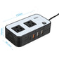 Compact 200W car inverter with two AC outlets, USB ports, and indicator switch