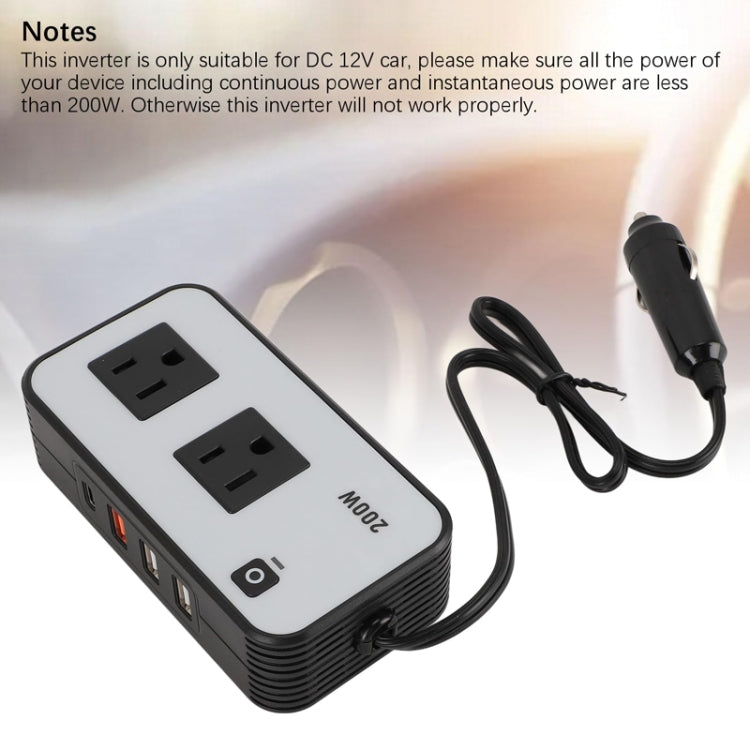 200W car power inverter with dual AC outlets and DC12V input plug cord
