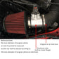 Aluminum intake tube with air flow meter flange and red air filter, silver