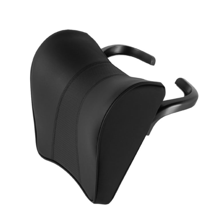 Memory foam car headrest cover, black leather-look with textured side panel and grips