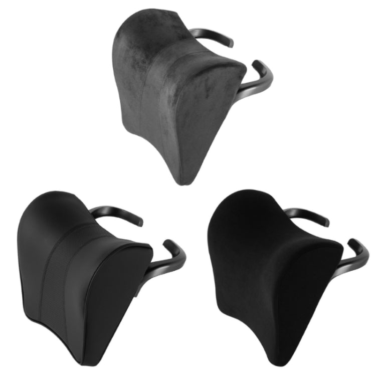 Set of three memory foam headrest covers, dark gray and black contoured shapes with grips
