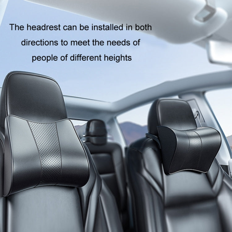 Car memory foam headrest cushion, black leather-look, installed on front seats
