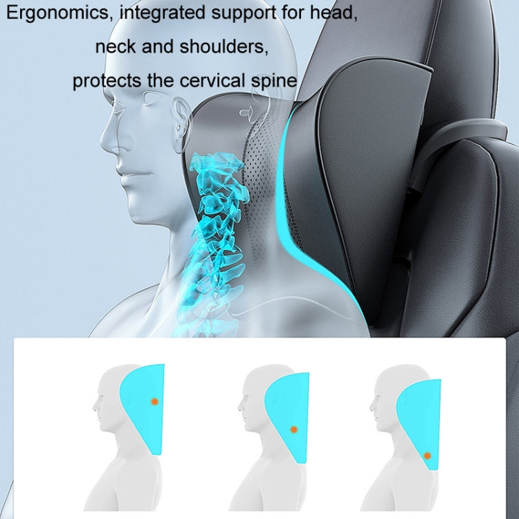 Black memory foam headrest cushion with curved support and side attachment straps
