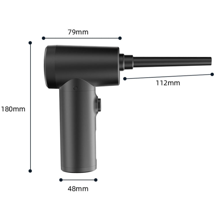 Wireless handheld vacuum air pump size diagram with front nozzle and handle