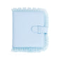 Blue lace photo storage album with front clasp and ruffled border