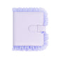 Purple lace photo storage album with front clasp and ruffled border
