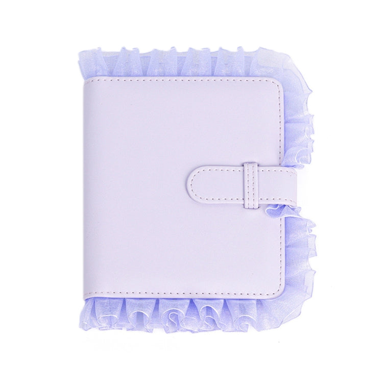 Purple lace photo storage album with front clasp and ruffled border