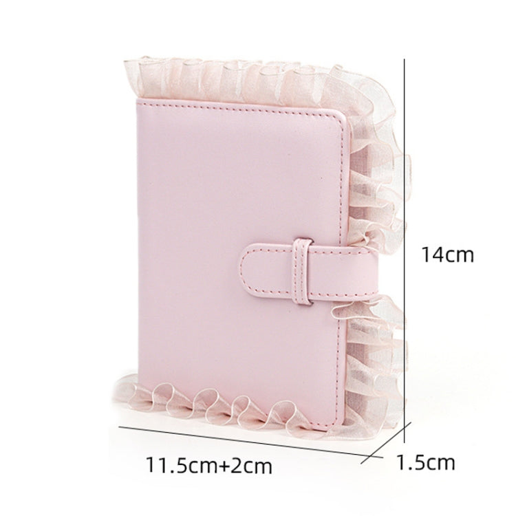 Pink lace photo storage album with front clasp and layered ruffle trim