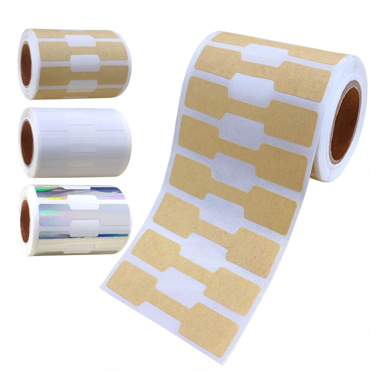 Set of kraft paper price sticker rolls with sheets of gold and white labels