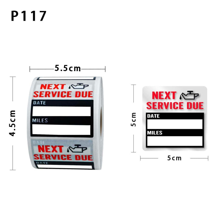 Car service reminder sticker with “NEXT SERVICE DUE” date and miles boxes, 5.5cm