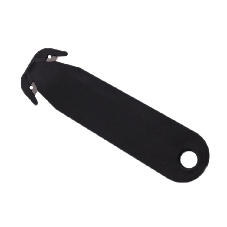 Unboxing film cutting knife, double-edged, black plastic handle with loop hole
