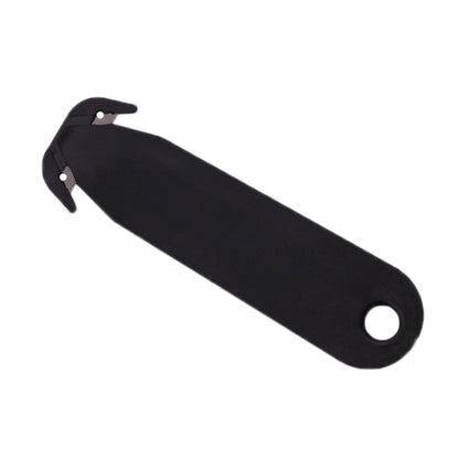 Unboxing film cutting knife, double-edged, black plastic handle with loop hole
