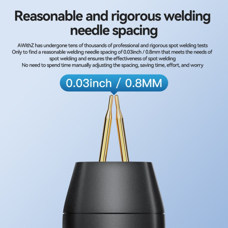 Diagram highlighting welding needle spacing and two brass electrodes