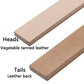 Double-sided vegetable-tanned leather sharpening pad on wooden board