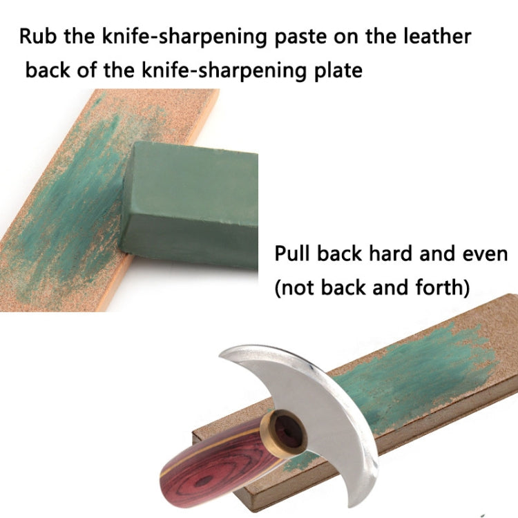 Knife sharpening board with leather back for applying sharpening paste