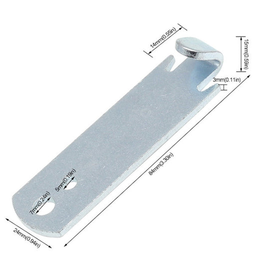 Long galvanized T-post wire twister clamp with end hooks and mounting holes
