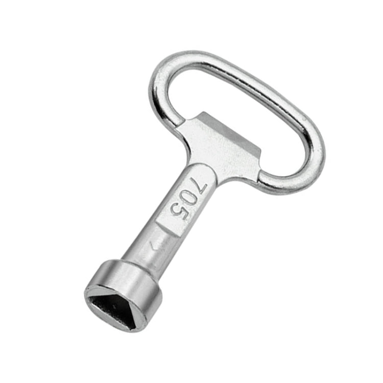 Small triangular key wrench with chrome finish and loop handle socket end