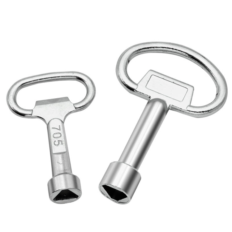 Set of triangular key wrenches in small and large sizes, chrome loop handles