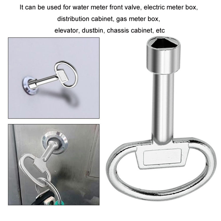 Triangular key wrench with loop handle inserted into a lock opening