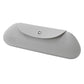 Light gray silicone makeup brush storage bag with snap button closure, curved shape