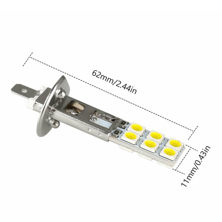 H1/H3 LED fog light bulb with long metal body, yellow LED rows, and round head mount