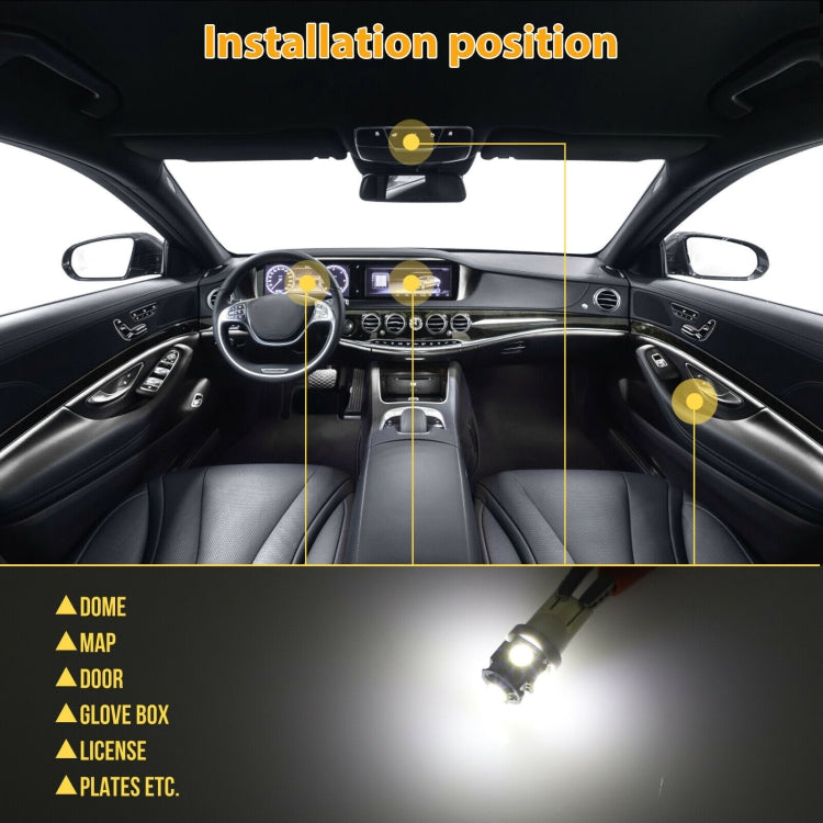 Car interior LED light installation position diagram showing indicated bulb locations