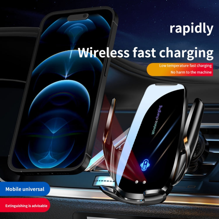 Car wireless fast charging phone mount holding a smartphone in dashboard view
