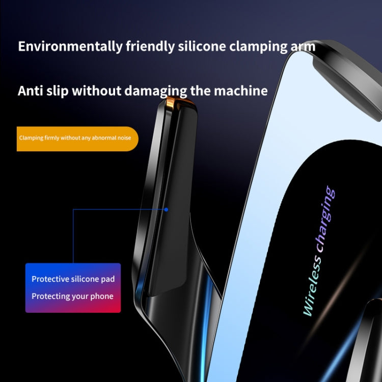 Car wireless charging mount with protective silicone clamping arms and phone pad