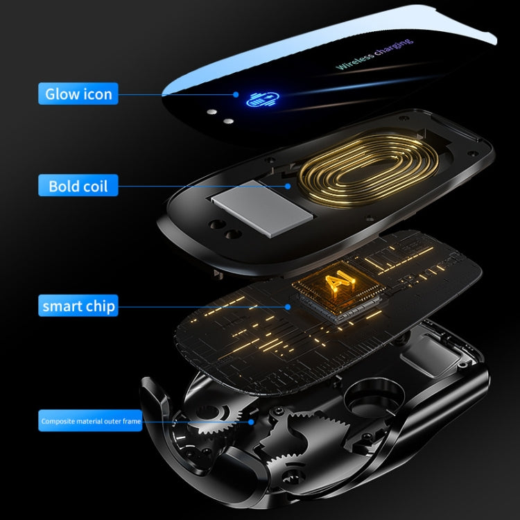 Car wireless charging mount underside showing charging coil and internal parts