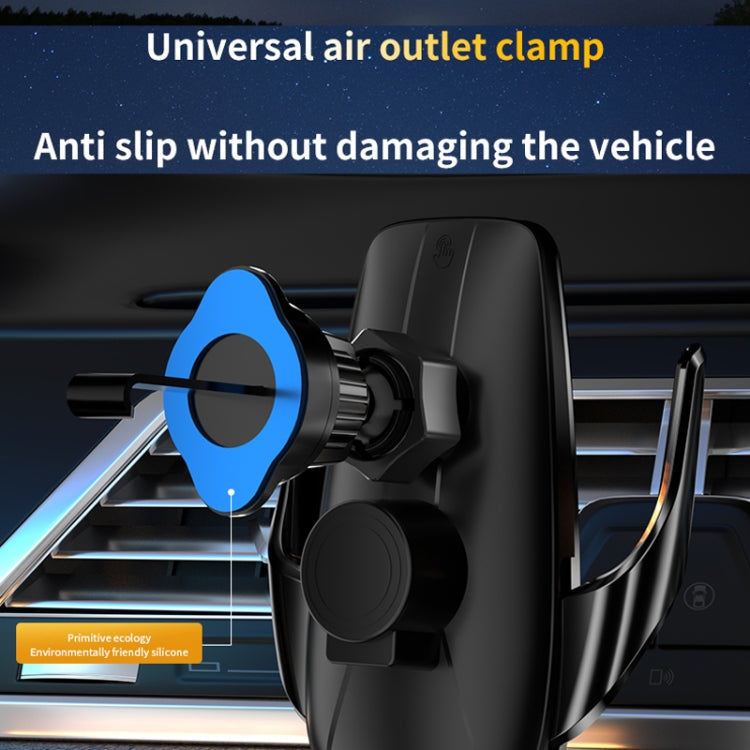 Car wireless charging mount with universal air-vent outlet clamp and side grips